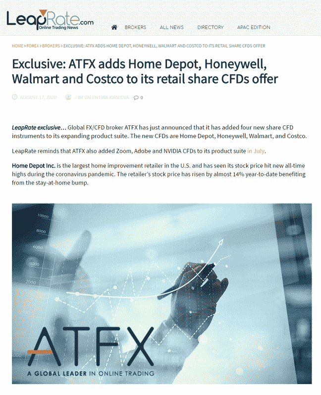 ATFX持续发力，再推沃尔玛等四大龙头股新品