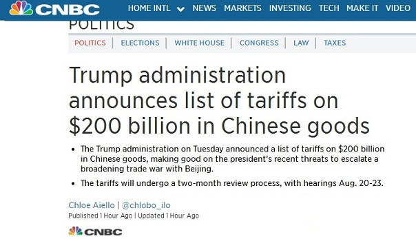 美国再发关税清单 含2000亿美元中国商品
